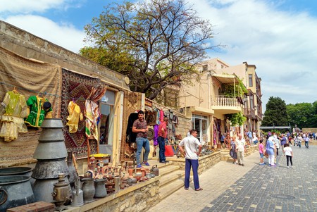 Tourists and sellers in Icheri Sheher