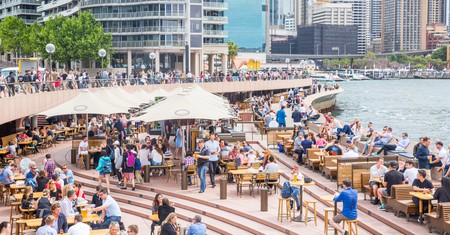 People enjoying food and drink at the Circular Quay in Sydney