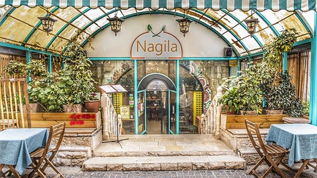 Nagila Vegan Restaurant lies in the lovely Mashiyah Barukhof alleyway
