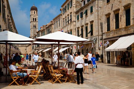 The historical centre of Dubrovnik is flush with street-side cafes