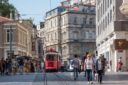 Hitch a ride on the ruby-red trams for a fun way to see Istiklal Street