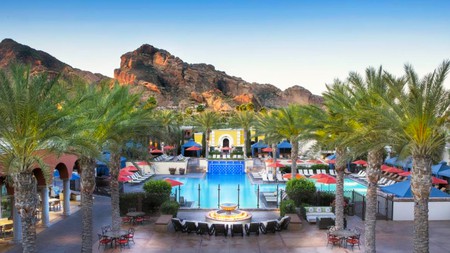 Enjoy mountain views from the pool at the Omni Scottsdale Resort and Spa at Montelucia in Phoenix