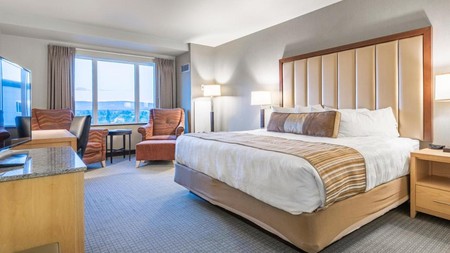 Warm decor and stunning views characterize rooms at Westmark Fairbanks Hotel and Conference Center