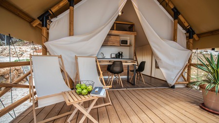 Arena One 99 Glamping offers a variety of tents, including a two-bedroom safari-style option