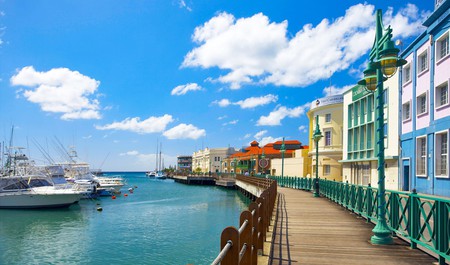 View of Barbados waterfront and boardwalk in Bridgetown, Barbados
