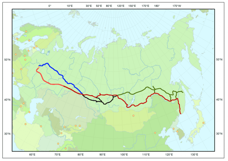 The route of the Trans-Siberian Railway © Stefan Kühn/WikiCommons
