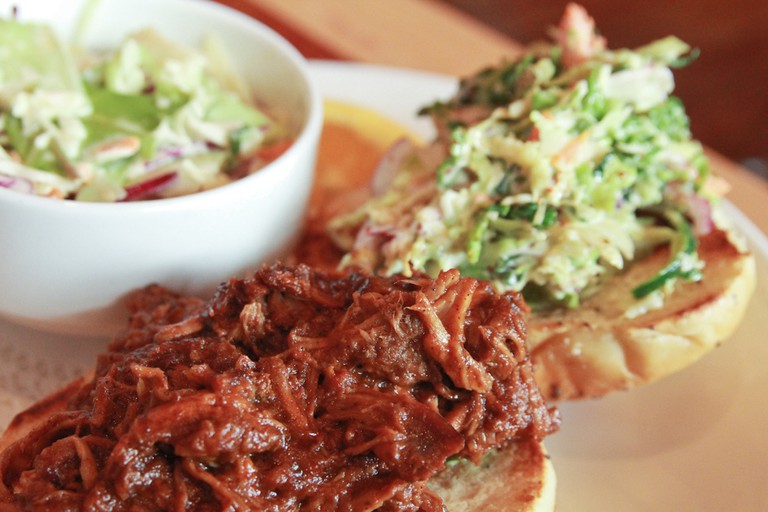 Daily special of pulled pork sandwich with coleslaw