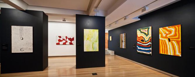 Installation view of Traversing Borders: Art from the Kimberley 2014, QUT