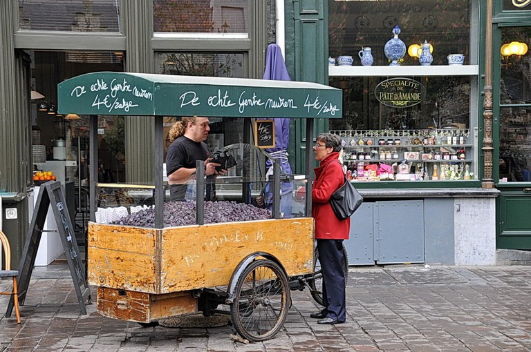 Selling cuberdons on Ghent's Groentenmarkt square