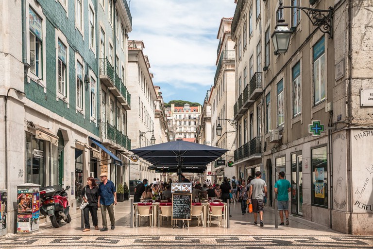 Cafe and restaurants in Lisbon, Portugal.
