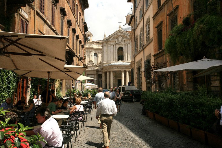 Della Pace street and Chiostro del Bramante, Rione Ponte district, Rome, Lazio, Italy