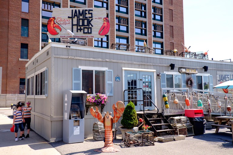 James Hook and Co selling lobsters and shellfish on the waterfront area of Boston, USA