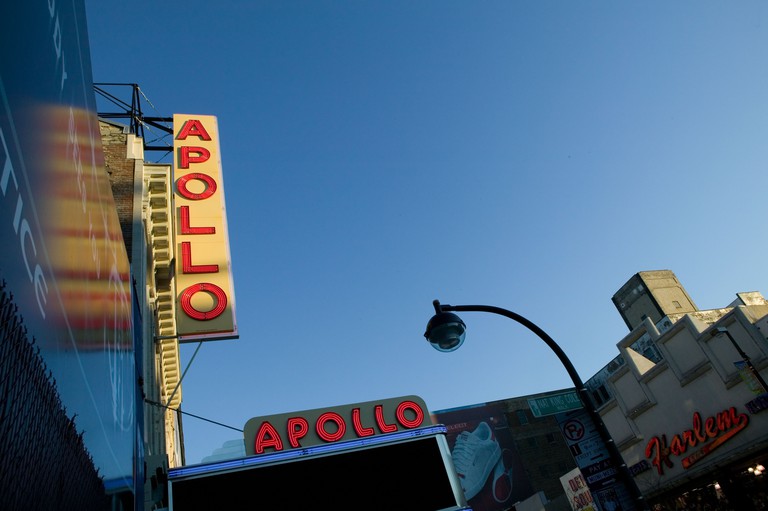 Renovated exterior facade of the Apollo theater on 125th street in Harlem New York City USA Dec 2005