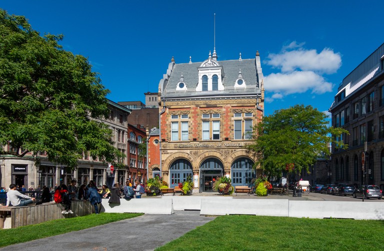The exterior of Centre d'histoire de Montreal in the Old Town, Montreal, QC, Canada