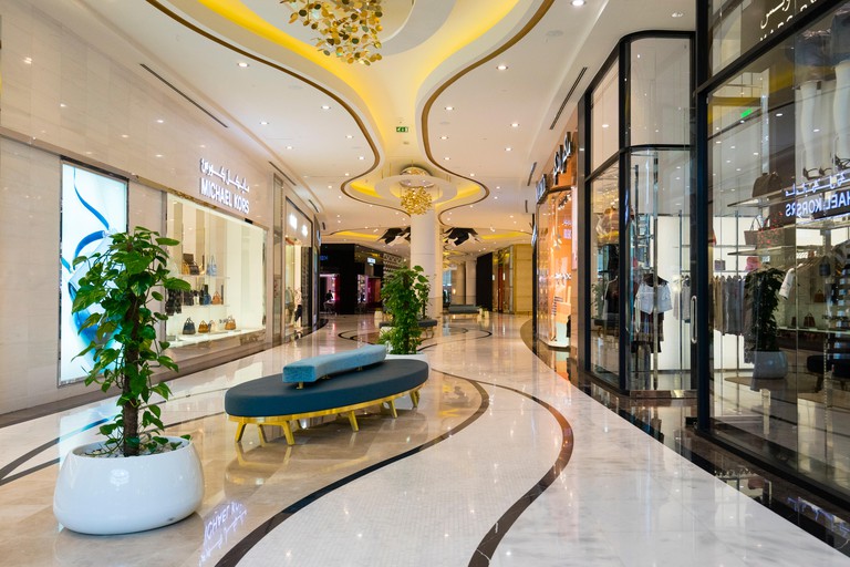 Luxury fashion boutiques inside The Lagoona Shopping Mall in Doha, Qatar