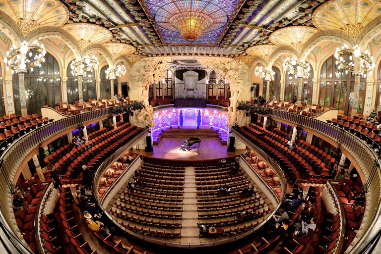BARCELONA - FEB 24: The Palau de la Musica Catalana (Palace of Catalan Music) a concert hall designed in the Catalan modernista style by the architect
