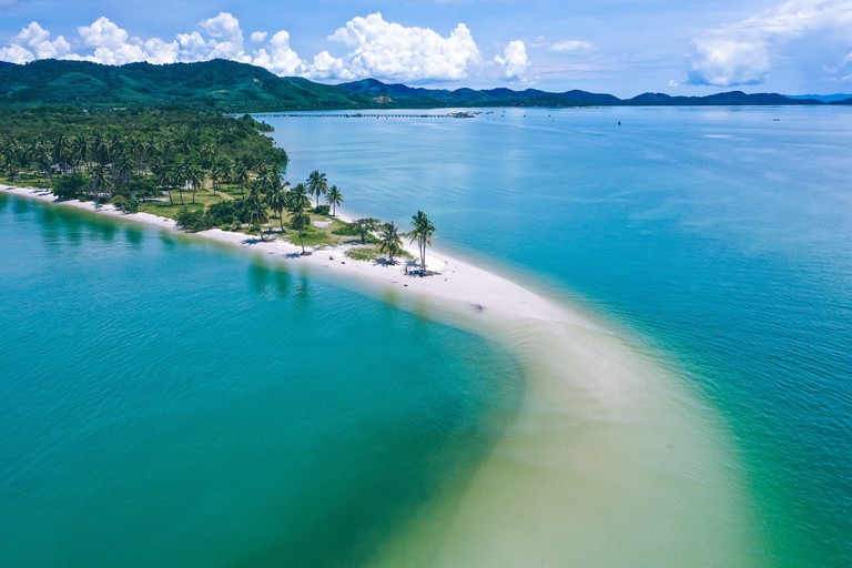 Aerial view of Laem Had Beach in Koh Yao Yai in the Andaman Sea between Phuket and Krabi Thailand