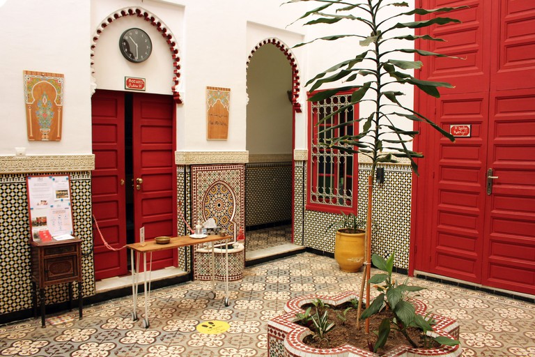 Hotel courtyard with traditional Moroccan decor at Riad Meftaha