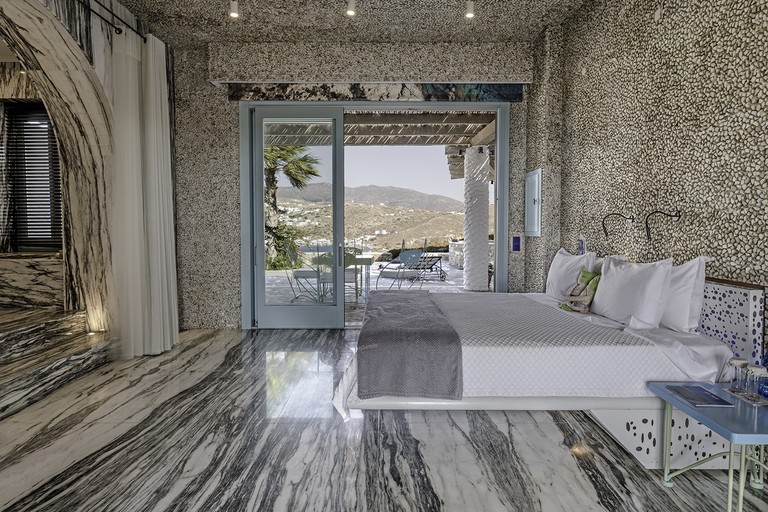 Modern double room with terrace at Agalia Luxury Suites, Ios, Greece