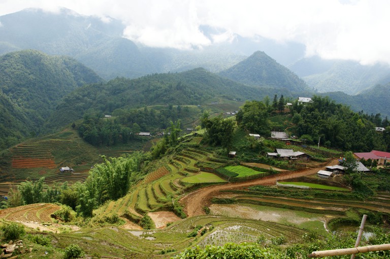Mountain landscape. Cat Cat Village in the Muong Hoa valley near Sapa, Vietnam, Asia