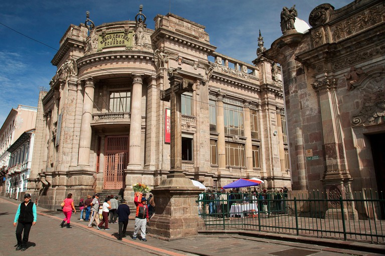 View to the Museo Numismatico in the Banco Central del Ecuador building at the historic center, Quito, Ecuador, South America.