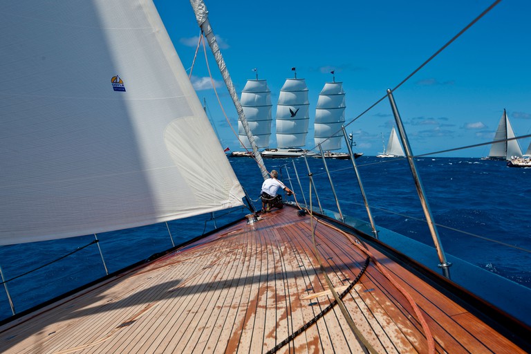 Onboard a Super Yacht in the St Barts Regatta in the Caribbean