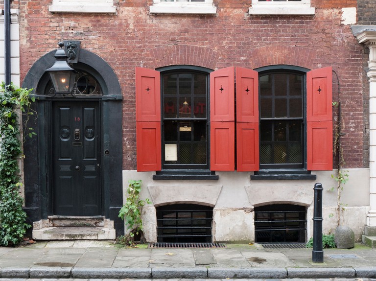 The front door of Dennis Severs' House in Folgate Street, Spitalfields, London