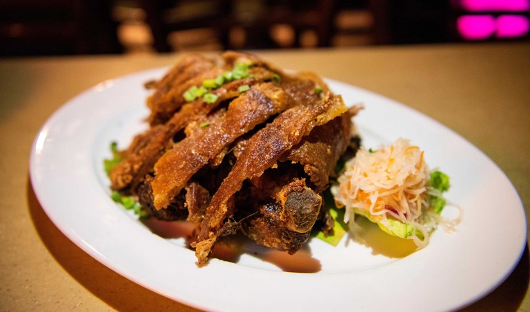 The Filipino dish pata: deep-fried and de-boned pork leg