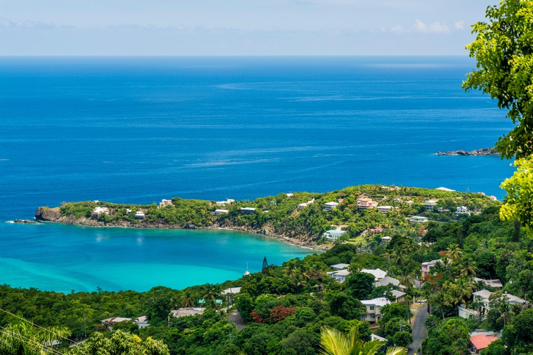 The north shore around Hull Bay provides tropical waters and forested hills, US Virgin Islands, Caribbean