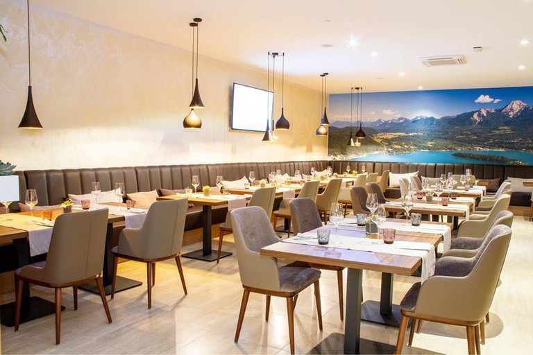 The modern dining room of the Hotel Seven Villach, Austria