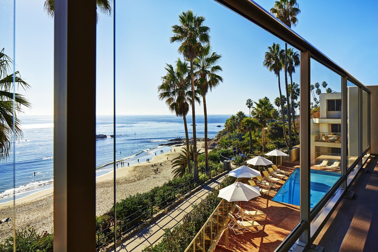 Panoramic ocean view from Inn at Laguna Beach and its pool area