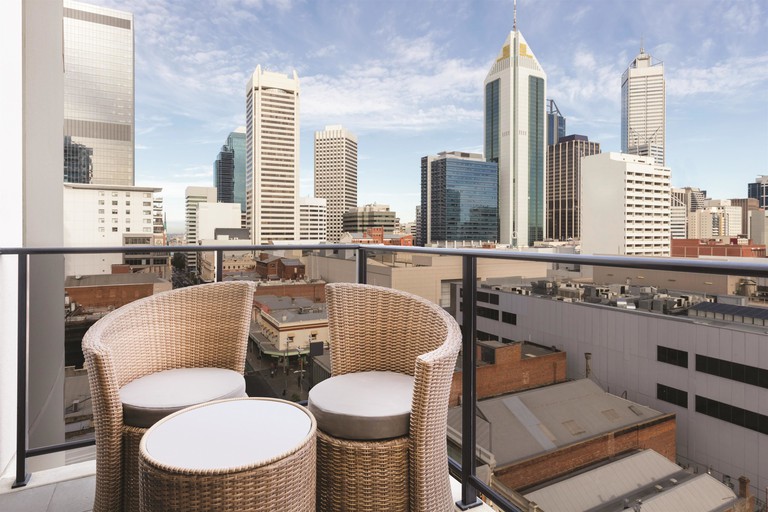 View of the city from one of the apartment balconies at Adina Apartment Hotel Perth Barrack Plaza