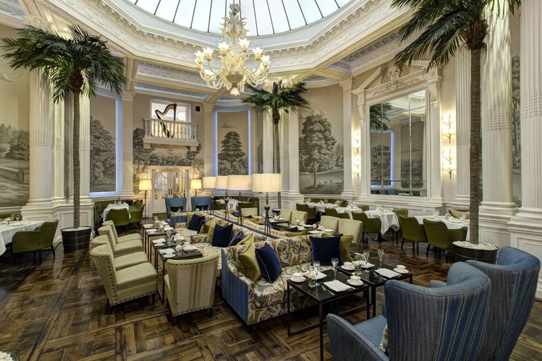 The high-ceilinged atrium of the opulent dining room at the Balmoral