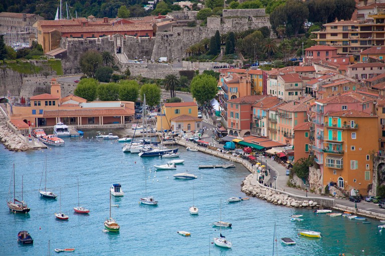 Villefranche-sur-Mer and the harbour in the French Riviera of France, Europe