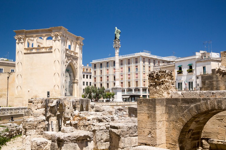 Piazza Sant'Oronzo with Roman amphitheatre ruins Lecce, Italy