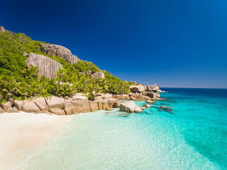Beach of Grande Soeur Island, in the Seychelles