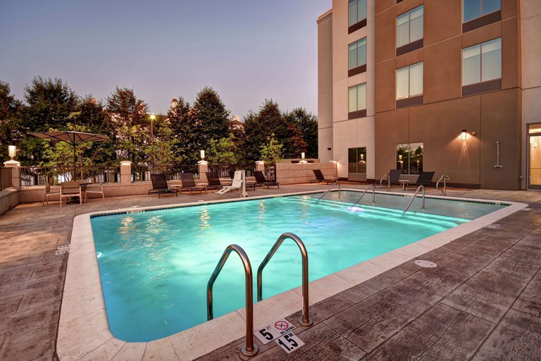The outdoor pool area at the Hilton Garden Inn Jackson