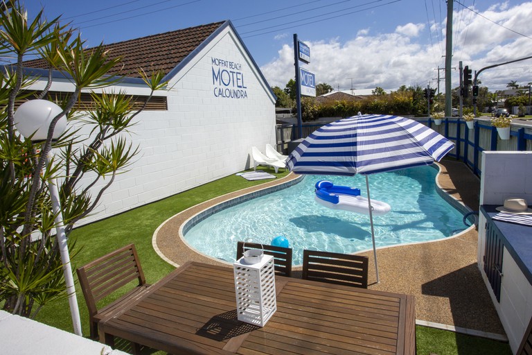 Kidney-shaped pool at Moffat Beach Motel, Caloundra