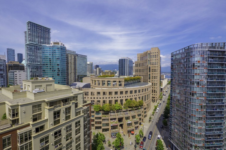 View of downtown Vancouver skyline from the Rosedale on Robson Suite Hotel