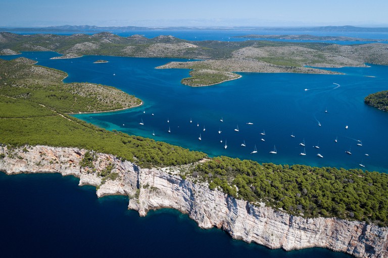 Aerial view of the Cliffs in National park Telascica, Adriatic sea, Croatia
