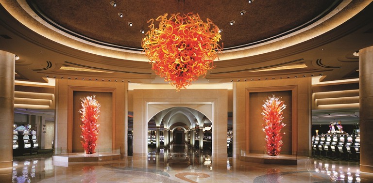 Borgata Hotel Casino and Spa luxury lobby with decorative chandelier