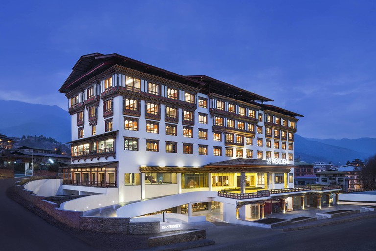 A view of the front of the bright Le Meridien Thimphu