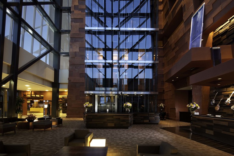 The lofty lobby at the Isleta Resort and Casino