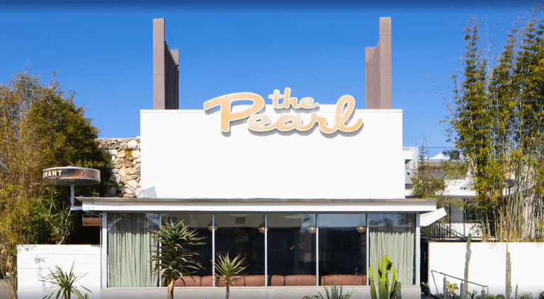 Exterior facade with a large sign reading The Pearl