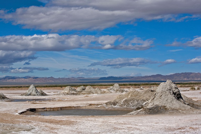 Mud volcanoes and mud pots still dot the area southeast of Salton Sea in the Imperial Valley , California