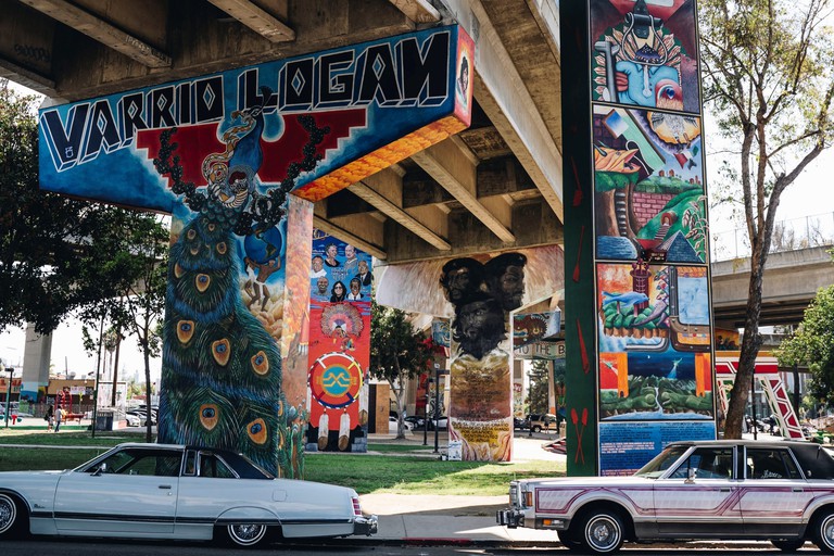 The murals of Chicano Park, found on the concrete pillars beneath a highway in San Diego