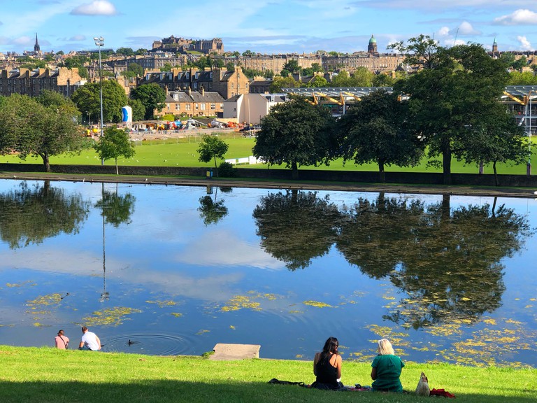 View of Edinburgh and Edinburgh Castle from Inverleith Park, Scotland