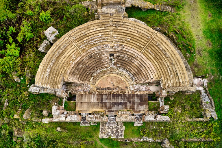 The ancient ruins of Nikopolis, as seen from above, being reclaimed by nature